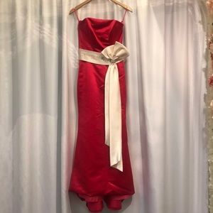 Hot pink satin dress with white bow